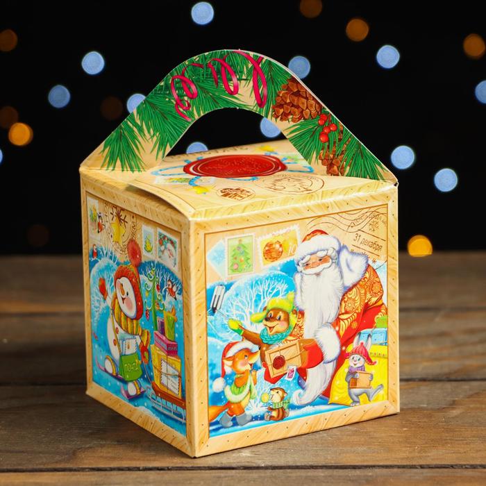 Коробка под сладости Почтальон Кубик малый с анимацией 9*9*9см