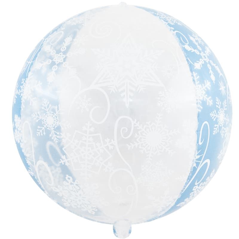 Шар (22''/56 см) Сфера 3D. Снежинки. Голубой/Прозрачный. 1 шт.