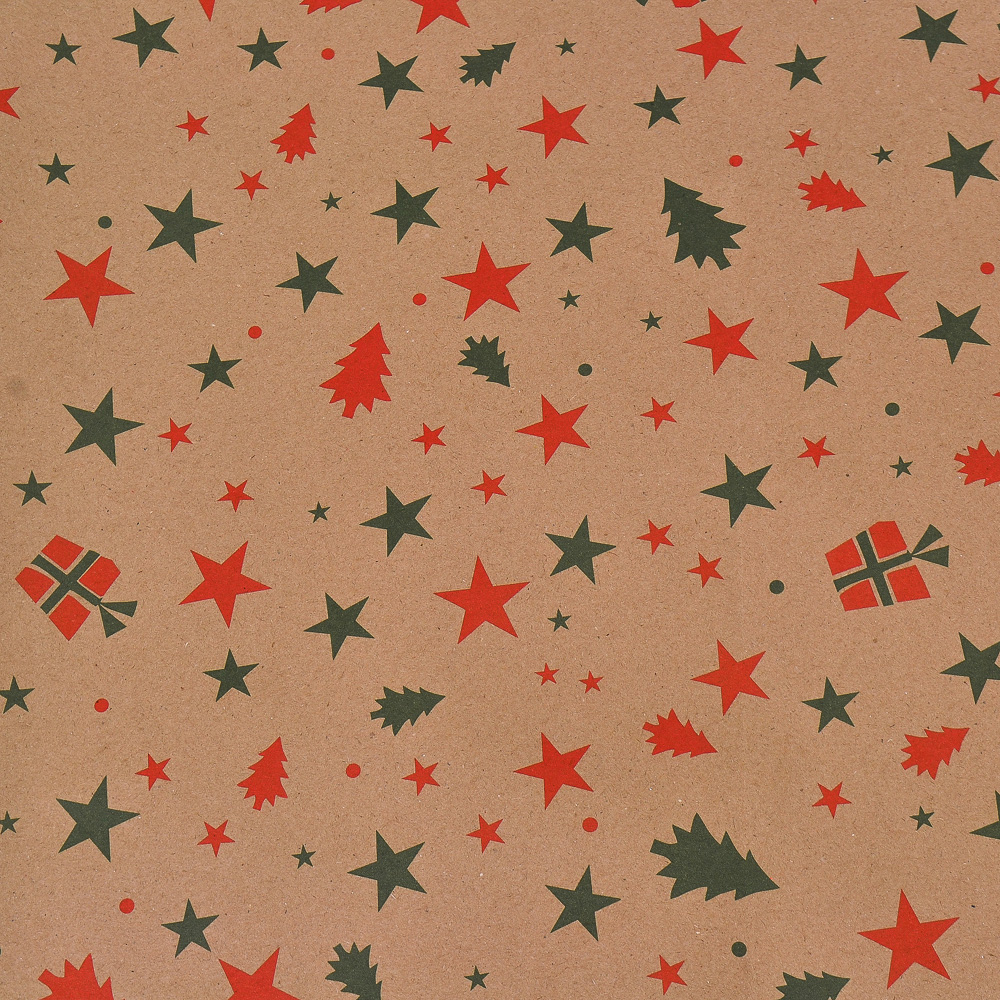 А Бумага крафт с рисунком Рождественские Звёздочки 2 цвета 70см 400гр