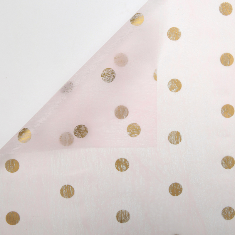 Пленка матовая с рисунком горох, 60см*60см, 20 листов, цвет розовый с золотым рисунком