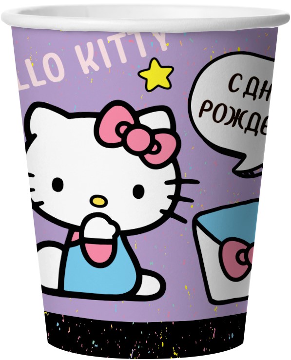 Стаканы Hello Kitty С Днем Рождения! Сиреневый 250 мл 6 шт
