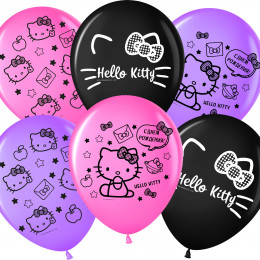 Шар (12/30 см) Hello Kitty С Днем Рождения! Ассорти пастель 2 ст 25 шт Малайзия