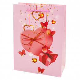 Пакет подарочный Сердце с бантиком Розовый 40*31*12см