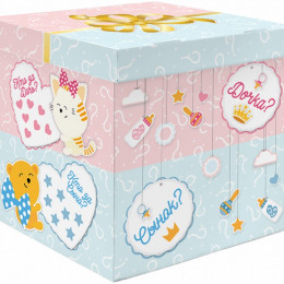Коробка для воздушных шаров Гендер Пати Голубой/Розовый 60*60*60 см