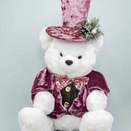 Сувенир Медвежонок в цилиндре 40 см Белый/Розовый