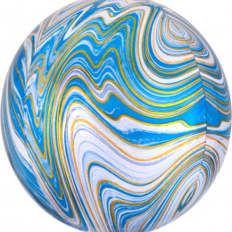 Шар Сфера 3D (22''/56 см) Мрамор Золотая Нить Голубой Агат FALALI