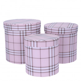 Набор коробок Шотландская клетка Тубус 3шт L:19.5x19cm. M:17.5x17cm . S:15.5x15cm Розовый т.м 18