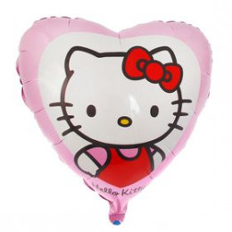 Шар (18/46 см) Сердце Hello Kitty Котенок с бантиком розовый FLEXMETAL