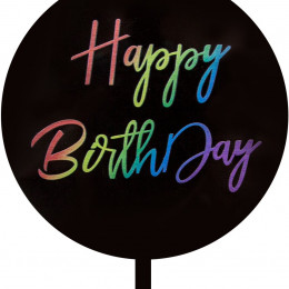 Топпер Круг Happy Birthday Яркие буквы Черный Градиент 9*15 см
