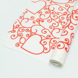 А Бумага Белый крафт с рисунком Сердечки Красный 70см 400гр